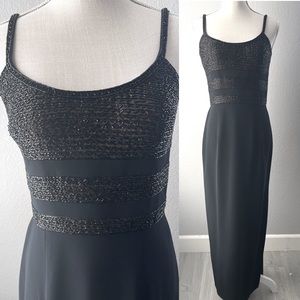 OLEG CASSINI BLACK TIE Silk & Beaded Formal Evening Gown Vintage 90’s Gown Black